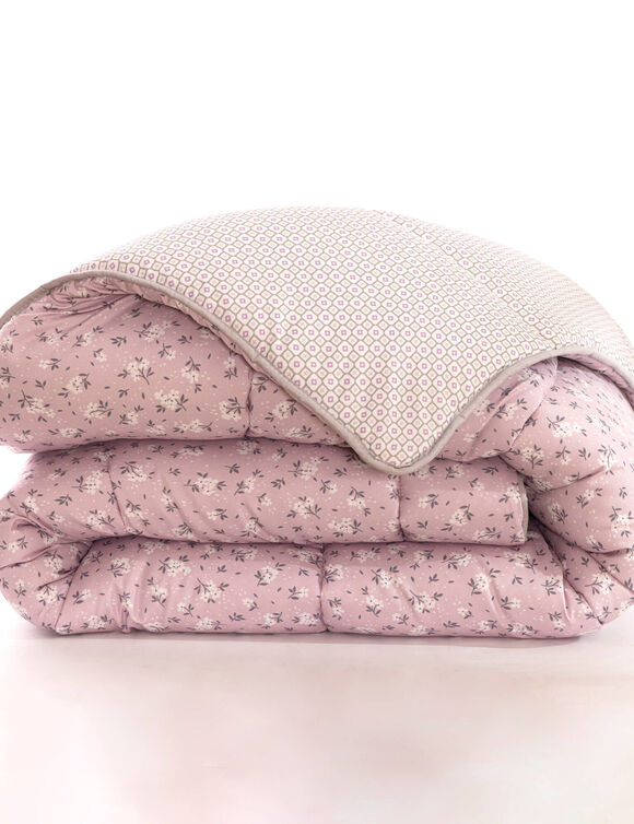 Couette microfibre imprimé Printemps 400 g/m² (parme)