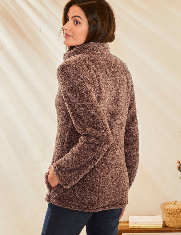 Veste zippée, maille peluche (taupe chiné)
