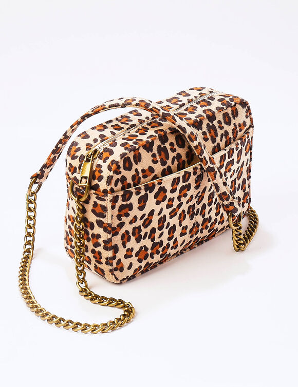 Sac avec chaîne, imprimé léopard (beige)