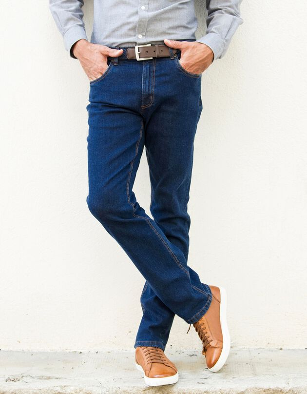 Jeans met 5 zakken in rekbaar katoen - binnenpijplengte 82 cm, blauw, hi-res
