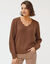Trui met V-hals, patenttricot (taupe)
