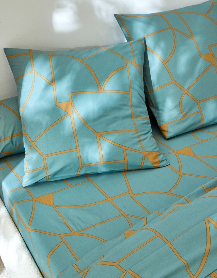Linge de lit Geoffroy en coton à motifs graphiques (eucalyptus)