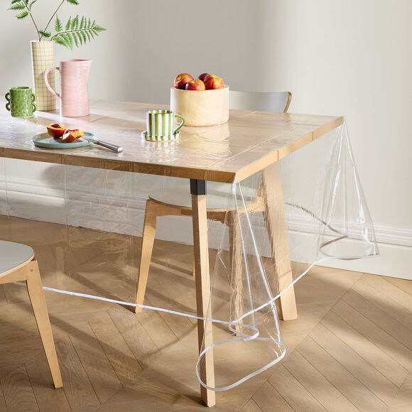 Tafellaken in doorzichtige toile cir&eacute;e (transparant / wit)