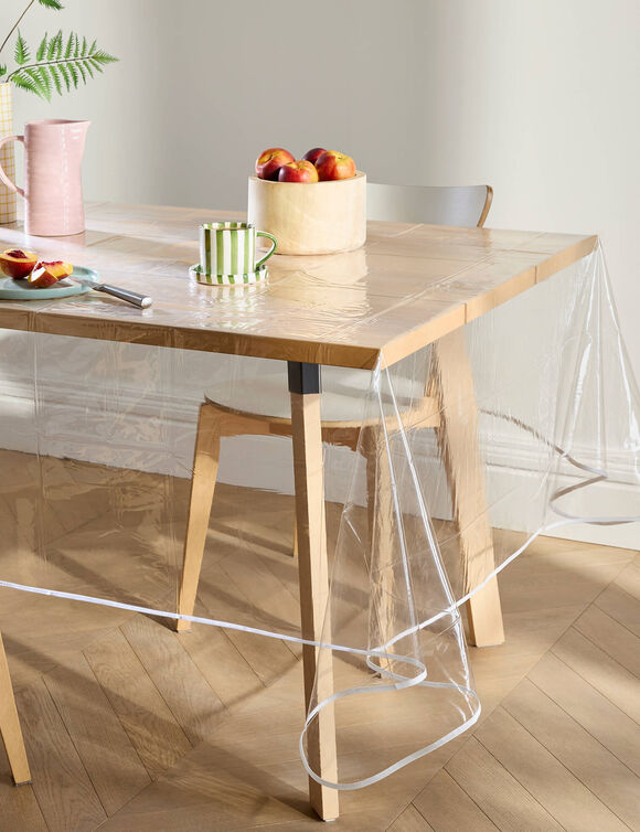 Tafellaken in doorzichtige toile cir&eacute;e (transparant / wit)