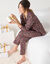 Pyjama manches longues coton fleuri col tailleur (noir / bordeaux)