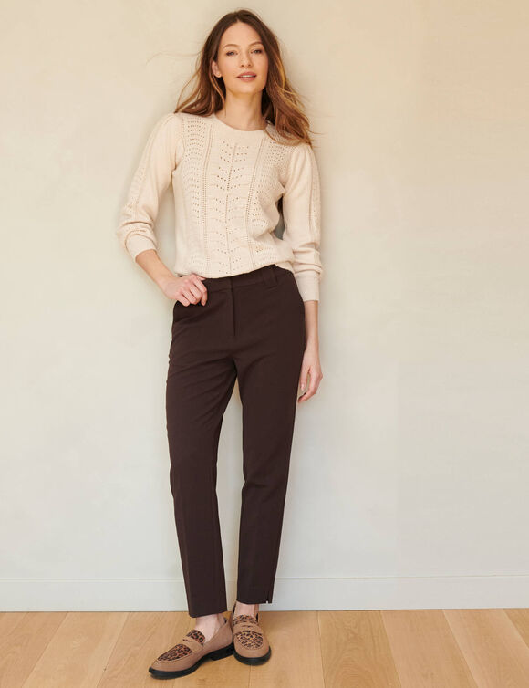 Pantalon cigarette, fluide (chocolat)