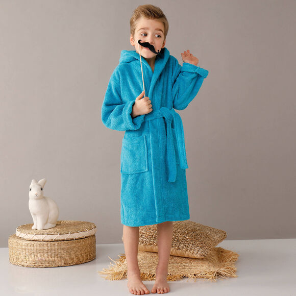 Peignoir enfant éponge bouclette à capuche (turquoise)