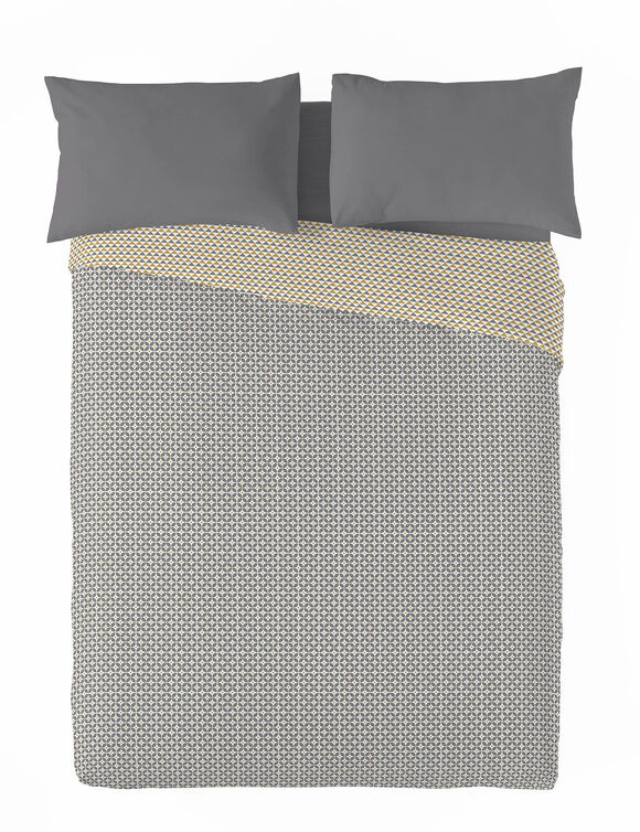 Couette microfibre micro imprimé graphique 200 g/m² (gris / jaune)