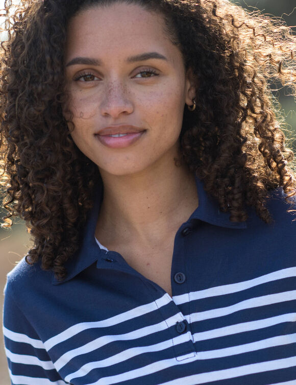 Polo rayé maille jersey (marine / blanc cassé)