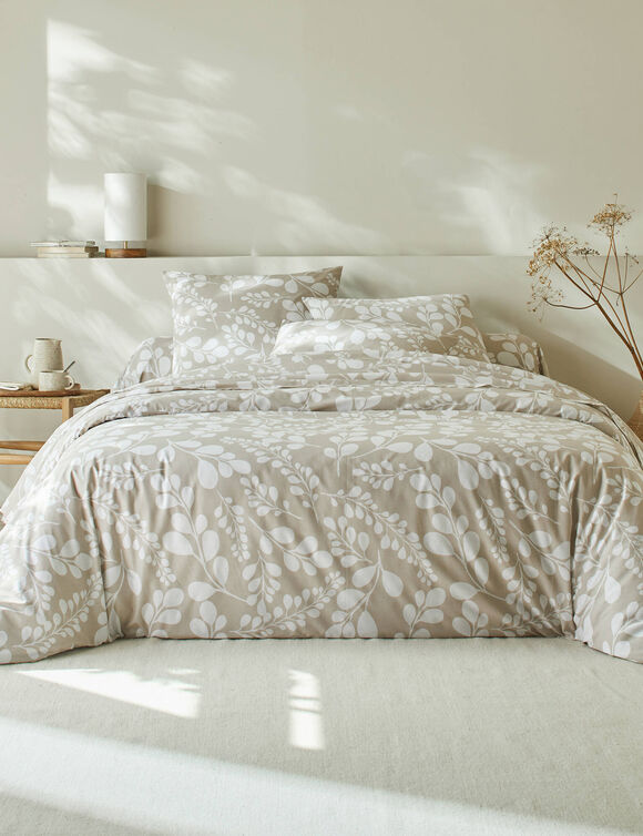 Linge de lit Chloé bicolore imprimé feuillage - en coton (beige)