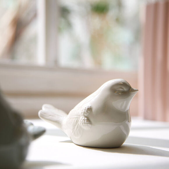 Decoratieve vogel in keramiek (grijsbeige)