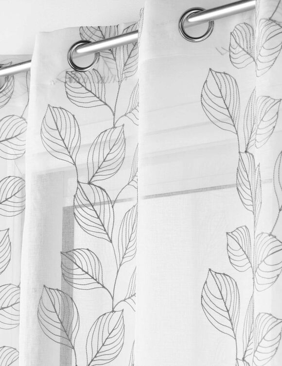 Voilage petit feuillage brod&eacute; (blanc / gris)