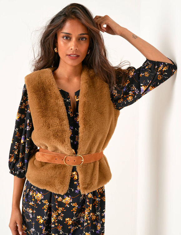 Mouwloos vest in imitatiebont (bronskleur)