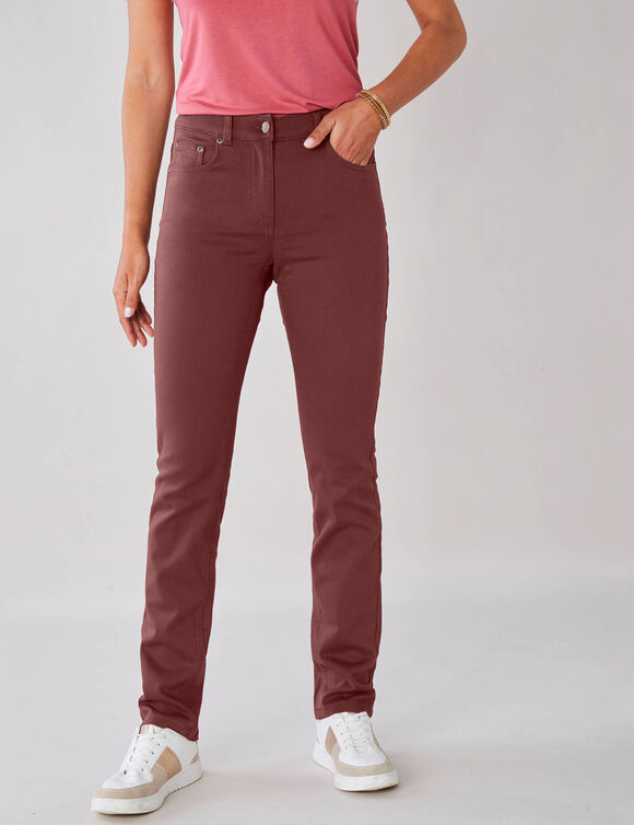 Pantalon droit stretch uni (chocolat)
