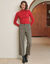 T-shirt col montant, manches longues, finition frisottis (rouge)