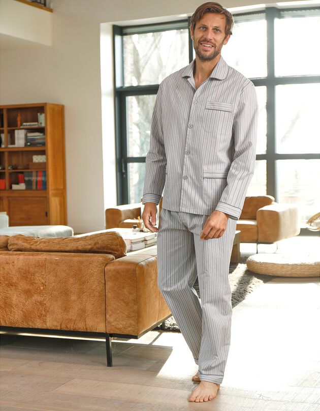 Gestreepte pyjama - katoenflanel (grijs)