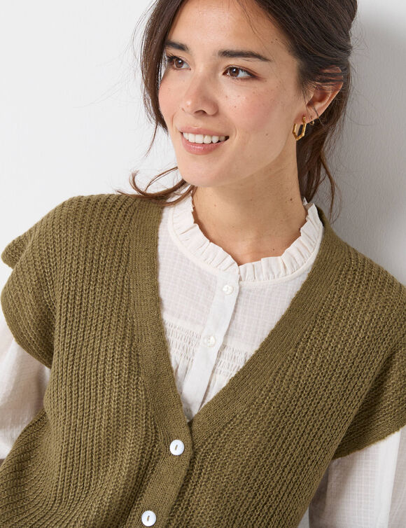 Gilet boutonné sans manches, maille anglaise (bronze)