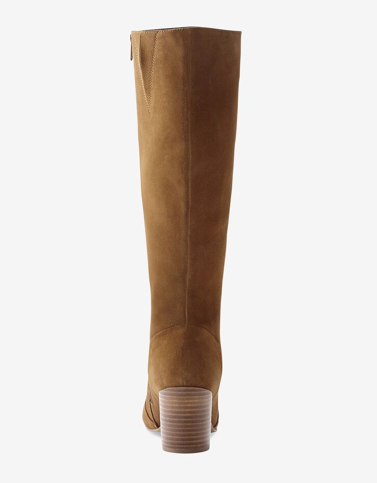 Bottes à talon en croûte de cuir, beige foncé Bottes à talon en croûte de cuir, beige foncé, hi-res image number 3