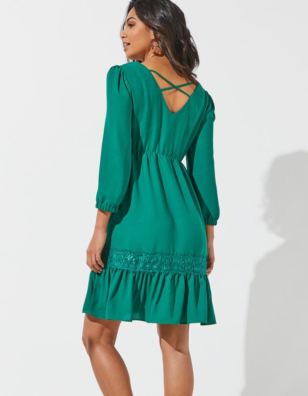 Effen jurk met gekruist rijgwerk (groen)