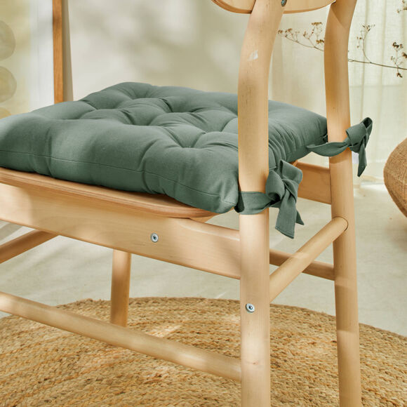 Galette de chaise carr&eacute;e unie coton bachette - lot de 2 (eucalyptus)