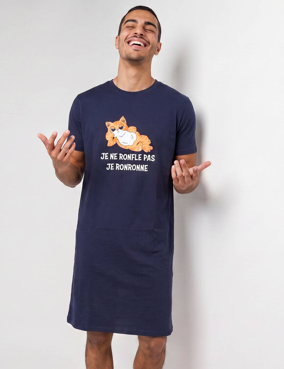 Maxi T-shirt manches courtes imprim&eacute; "chat roux" (marine)