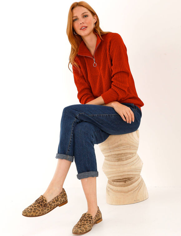 Pull col zipp&eacute;, maille anglaise (rouge)