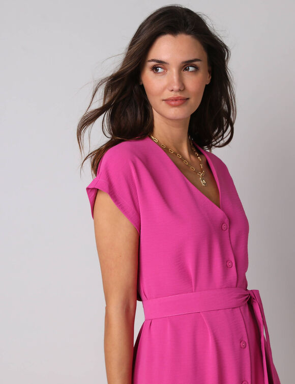 Robe longue boutonn&eacute;e effet froiss&eacute; naturel (rose)