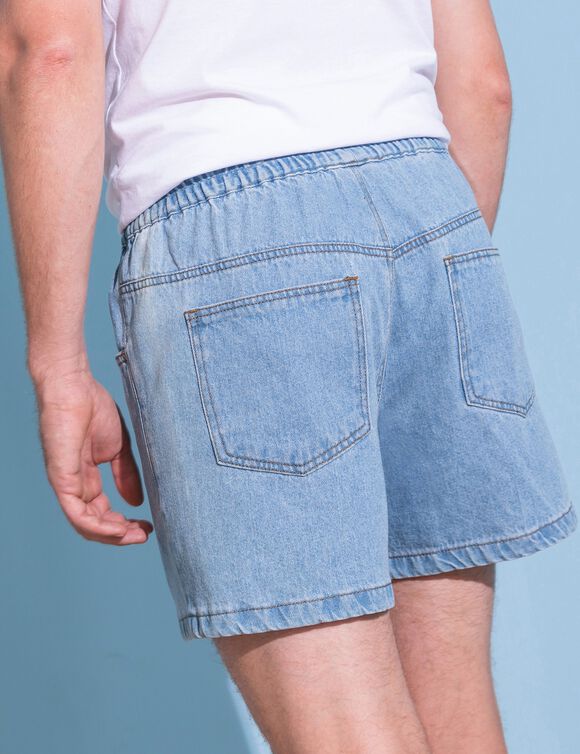 Short denim léger taille élastiquée (bleached)