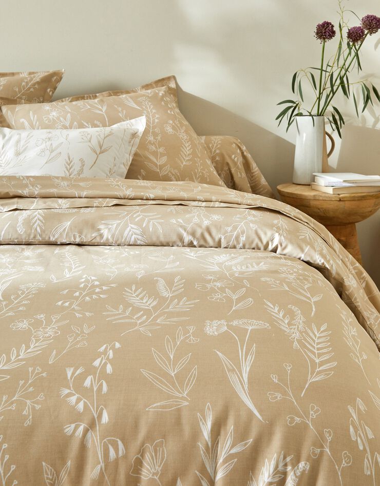 Bedlinnen Alessia in katoen met bloemenprint (zandkleur)