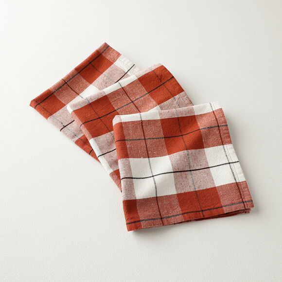 Serviette de table carreaux tiss&eacute; teint - lot de 3 (terracotta)