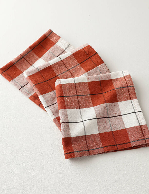 Serviette de table carreaux tiss&eacute; teint - lot de 3 (terracotta)