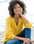 Loose trui met V-hals, patenttricot (CHINE CURRY)