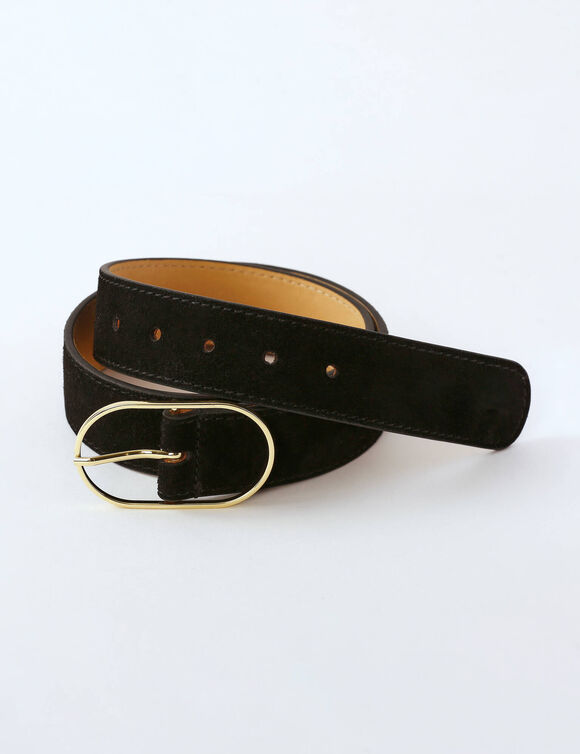 Ceinture boucle coloris dor&eacute;, cro&ucirc;te de cuir (zwart)