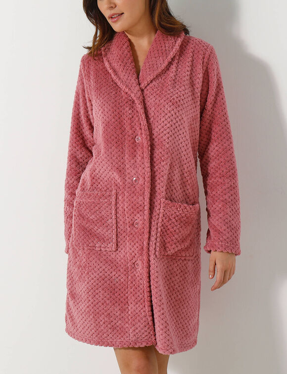 Robe de chambre maille polaire col ch&acirc;le - Longueur 95 cm (rose)