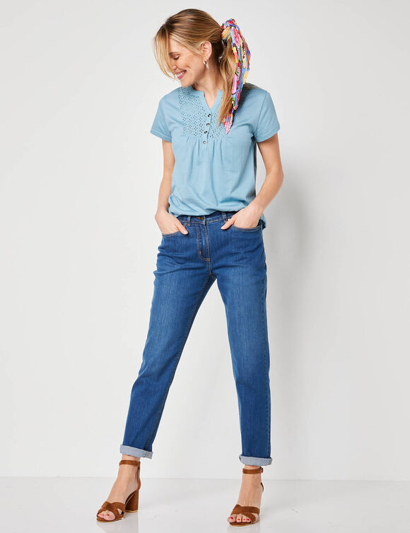 Jean stretch coupe mom (stone)
