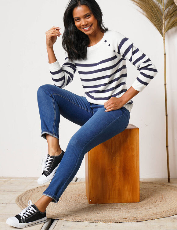 Pull marinière manches longues rayé (écru / marine)