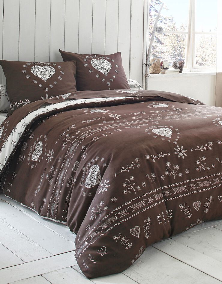 Linge de lit Anceny imprimé coeur - coton (chocolat)
