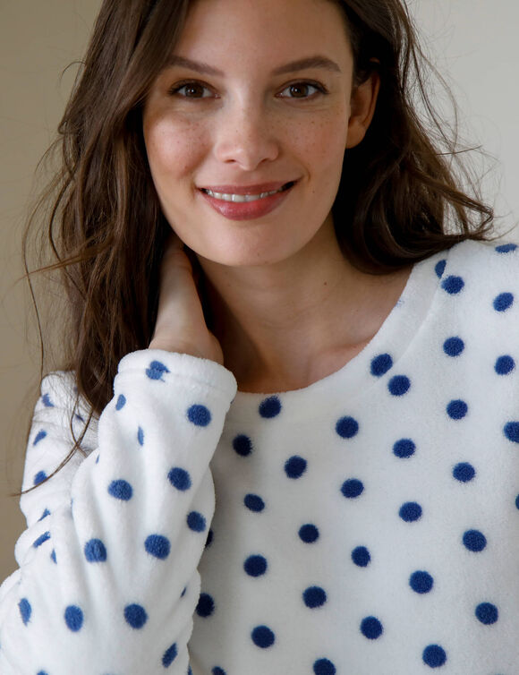 Pyjama polaire imprim&eacute; pois toucher peluche manches longues (bleu)