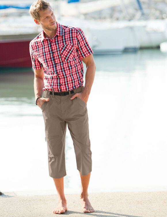 Elastische 3/4-broek + bijpassende ceintuur (donkerbeige)