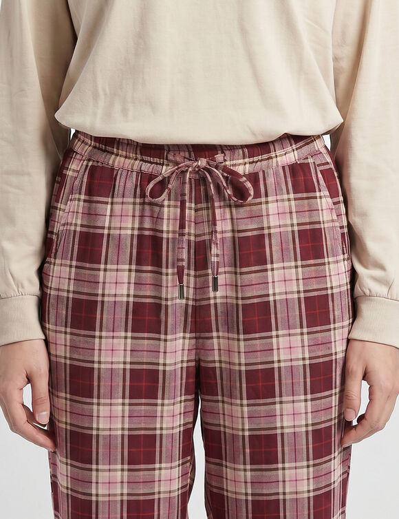 Pantalon de pyjama tiss&eacute; teint carreaux (aubergine / bois de rose)