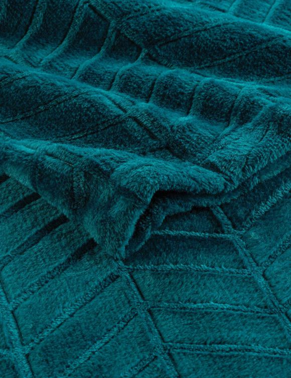 Plaid polaire reli&eacute;f&eacute; toucher peluche  (bleu canard)