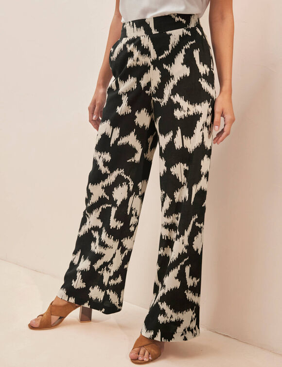 Pantalon large, imprim&eacute; (noir / &eacute;cru)