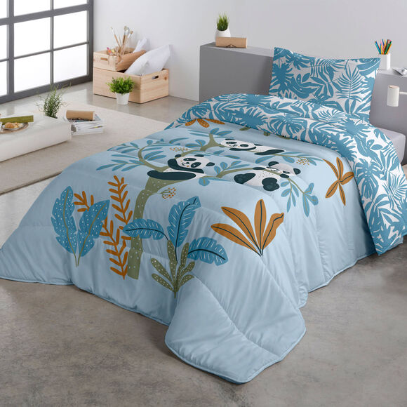 Couette enfant microfibre pandas 200 g/m&sup2; (bleu)