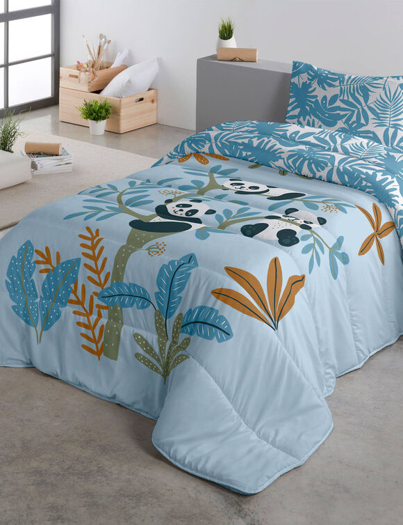 Couette enfant microfibre pandas 200 g/m&sup2; (bleu)