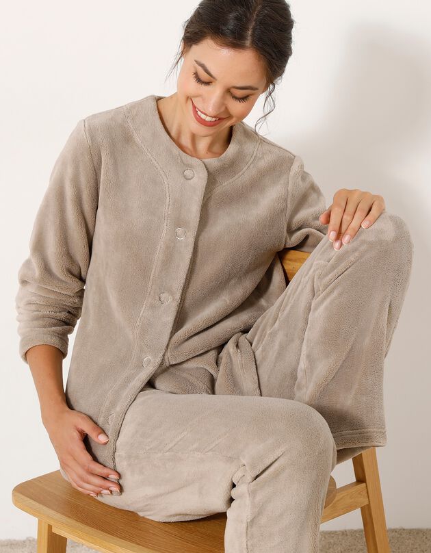 Effen pyjama in fleece (lichttaupe)