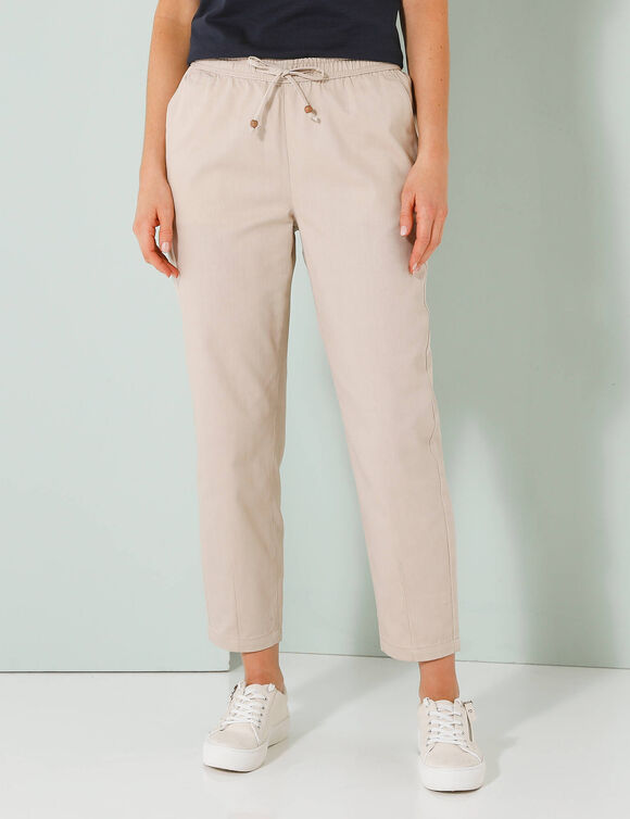 Pantalon mom 7/8&egrave;me uni, coton (beige)