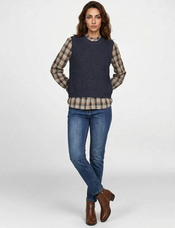 Pull col rond sans manches (marine)
