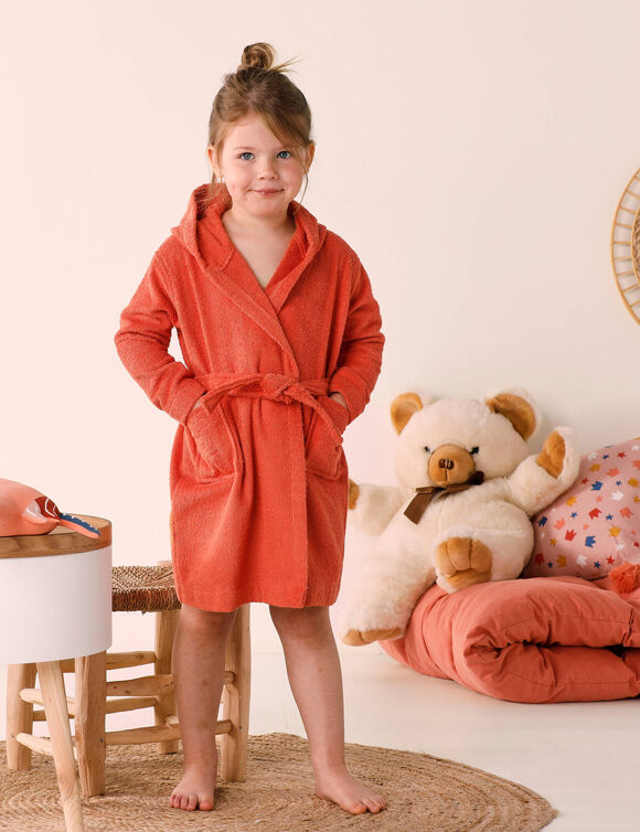 Vos kinderbadjas met kap, katoenen badstof - 340 g/m&sup2; (saffraangeel)