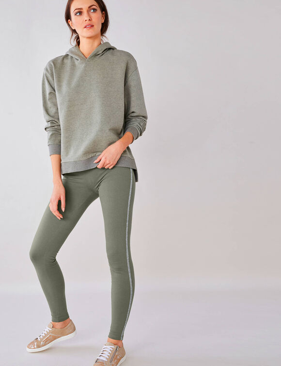 Legging uni bande côté brillante, maille (kaki)