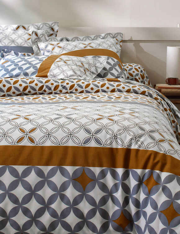 Marlow-beddengoed met geometrische motieven &ndash; katoen 57 draden/cm&sup2; (grijs / karamel)
